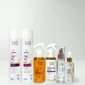 Kit Shampoo +Liso + Condicionador +Liso + Ouro Liquido + Finalizador 15 em 1 + Sérum de Brilho + Hair Mist
